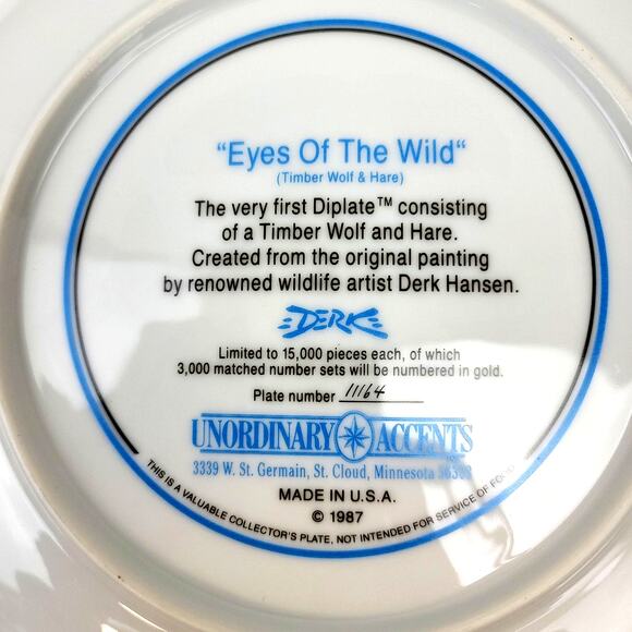 Eyes of the Wild Timber Wolf and Hare By Derk Collector Plates 1987 Lmtd USA - Picture 5 of 9